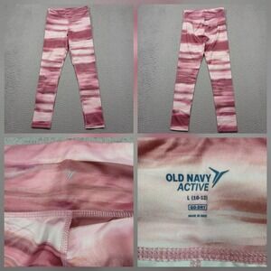 Old Navy Active Leggings Girls L 10–12 Pink Stripe‎ Go-Dry Athletic